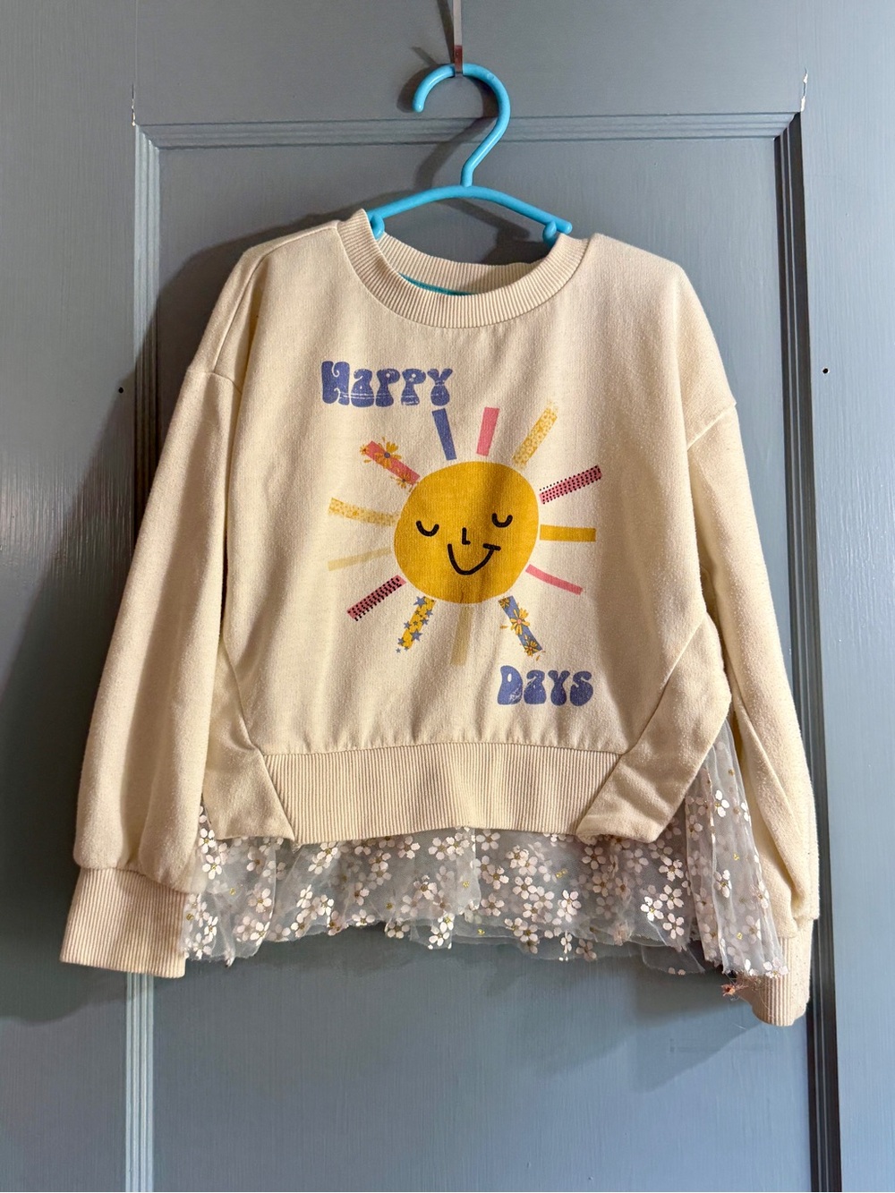 Sovereign Code Cream Sweatshirt with Sunny Graphic and Floral Tulle Hem